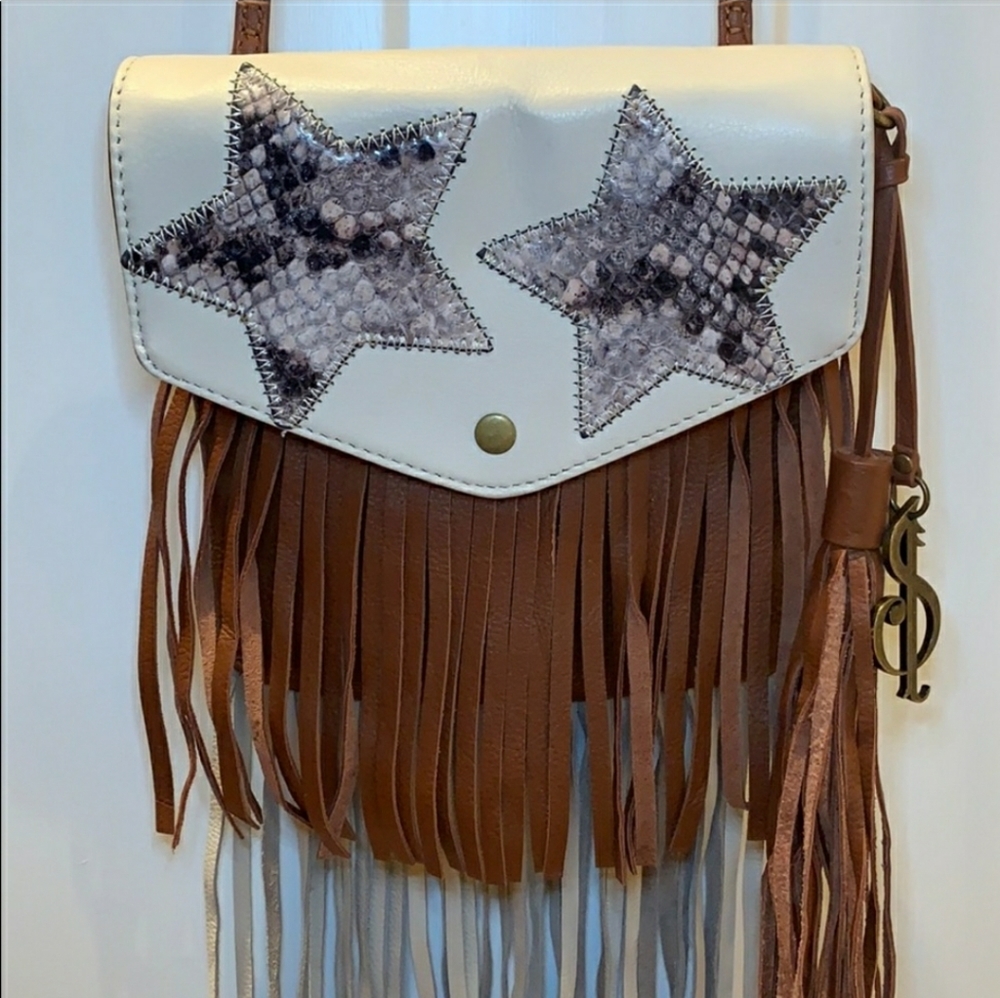 Lyric LEATHER Crossbody Handbag with fringe by Carlo Fauci. BNWT